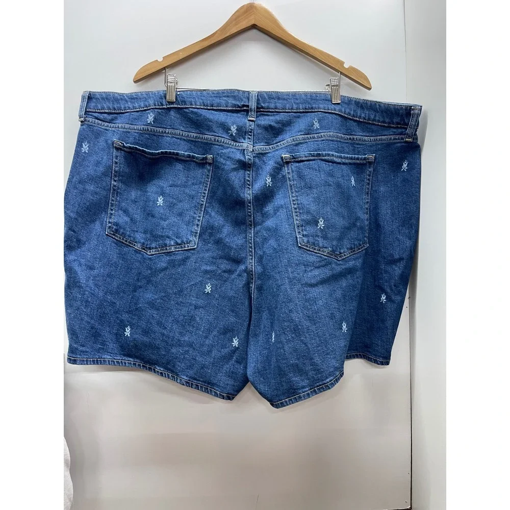 Old Navy High-Rise Curvy Embroidered Floral Denim Shorts Blue Womens 30‎ NWT